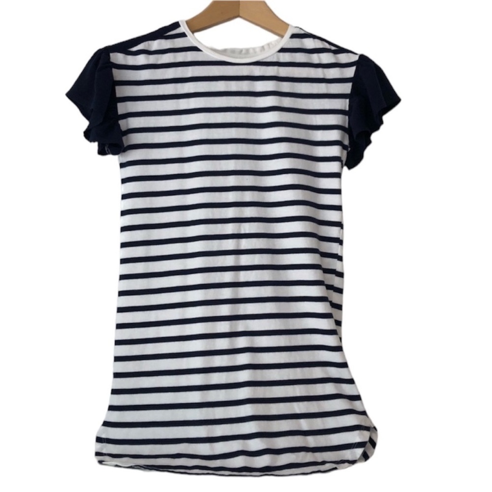 GAPKids T-Shirt Dress Shift Flutter Sleeves Navy & White Stripped Girl’s Size 8